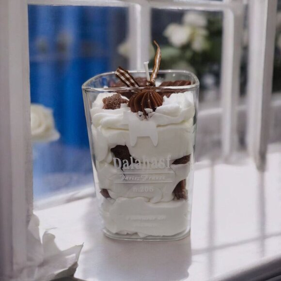 Handmade ✦ Soy Wax Candle ✦ Chocolate Dessert Whipped Style Recycled Glass 4" - Picture 3 of 9